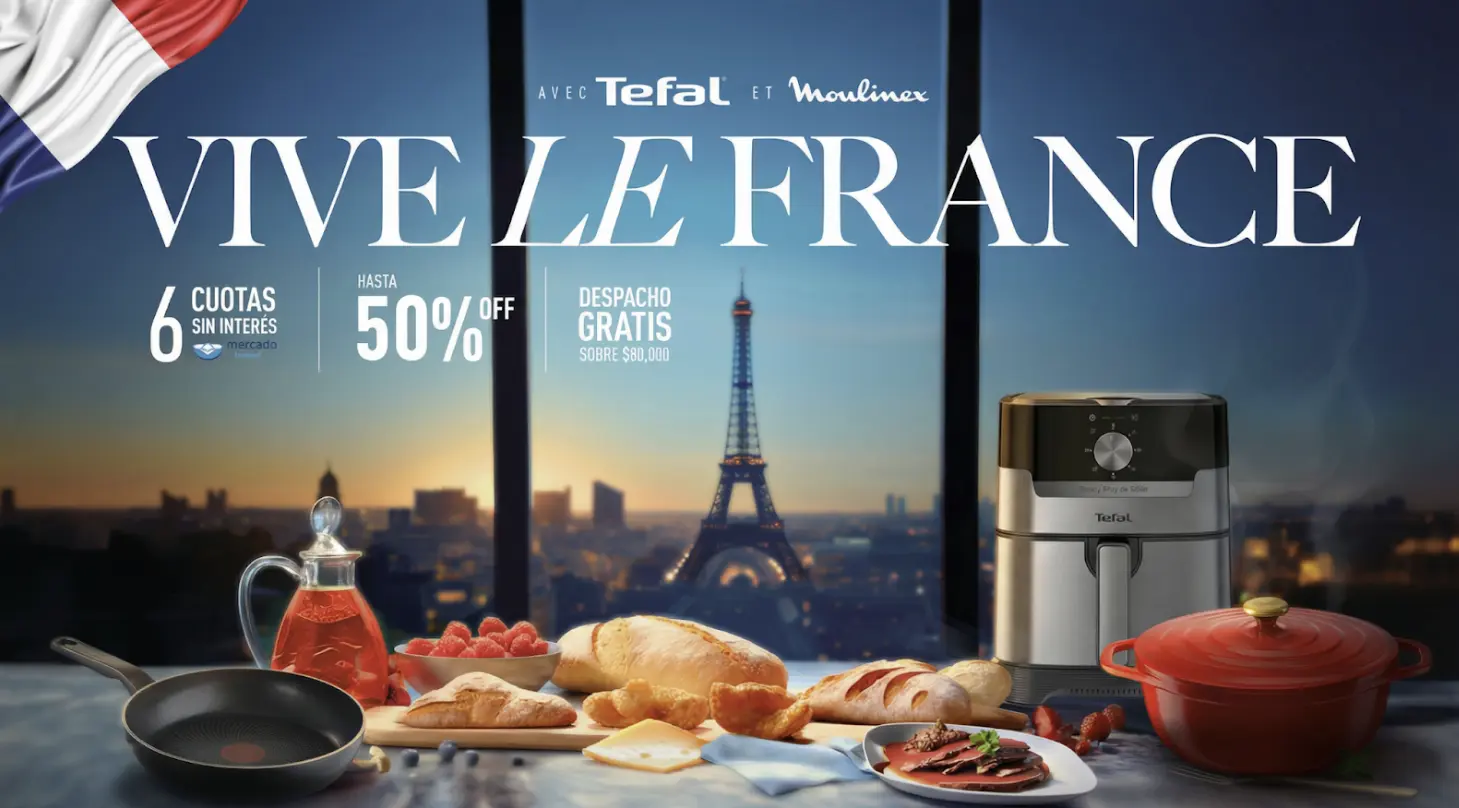 Campaña Vive le France de Moulinex y Tefal con productos de cocina frente a la Torre Eiffel