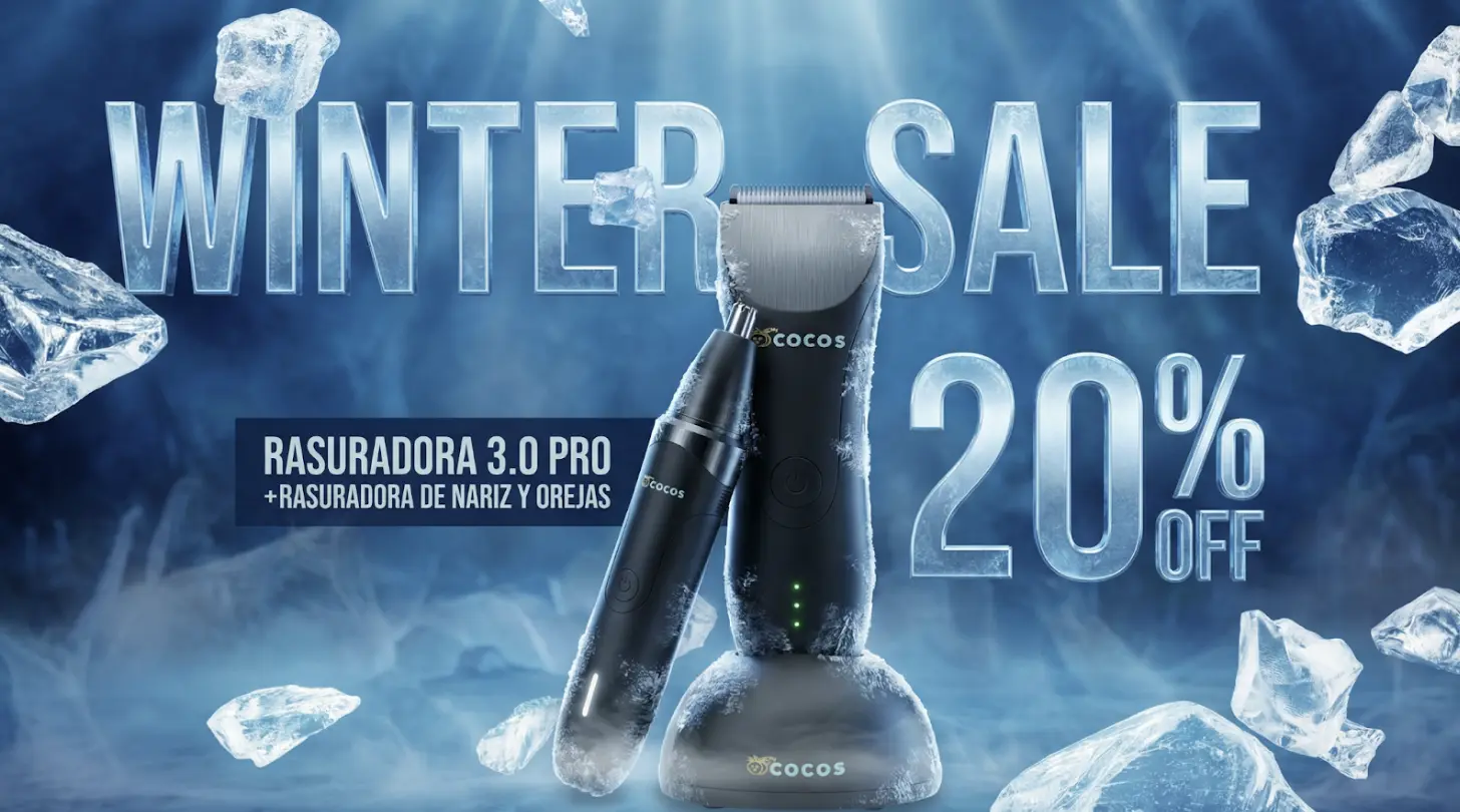Campaña Winter Sale de MyCocos con rasuradoras sobre una escena de hielo