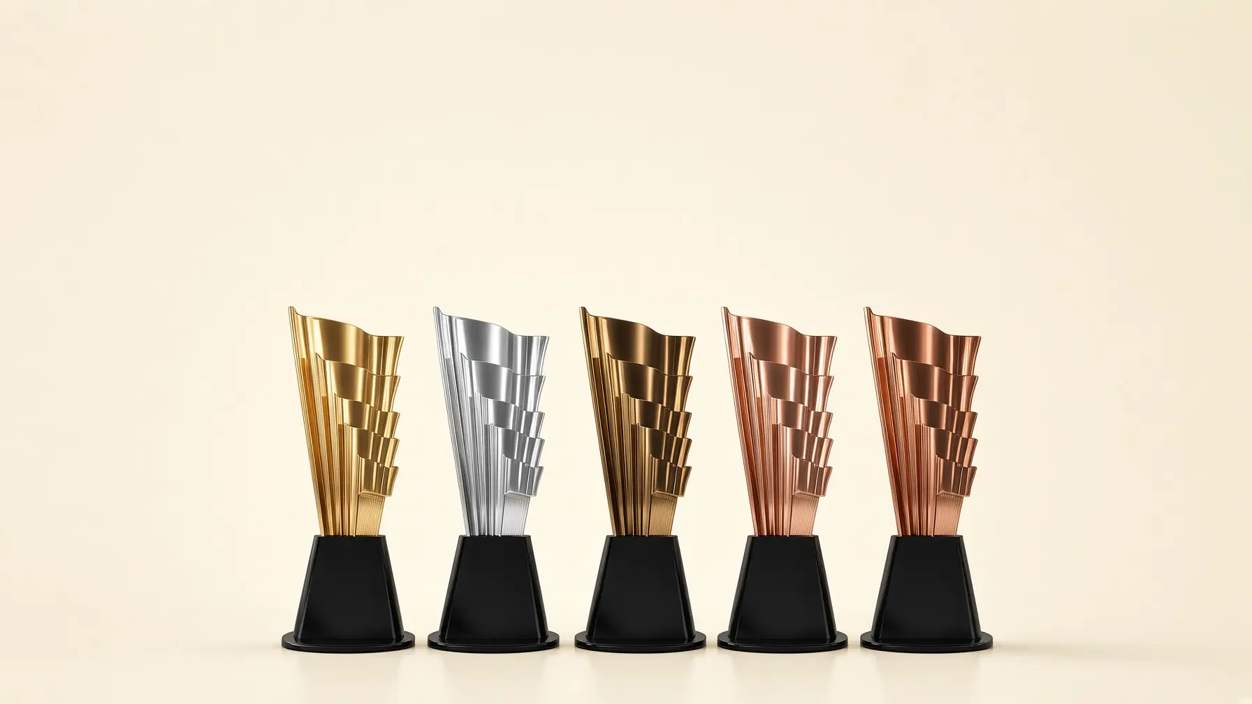 Colección de trofeos que representa el reconocimiento creativo de Wiwo
