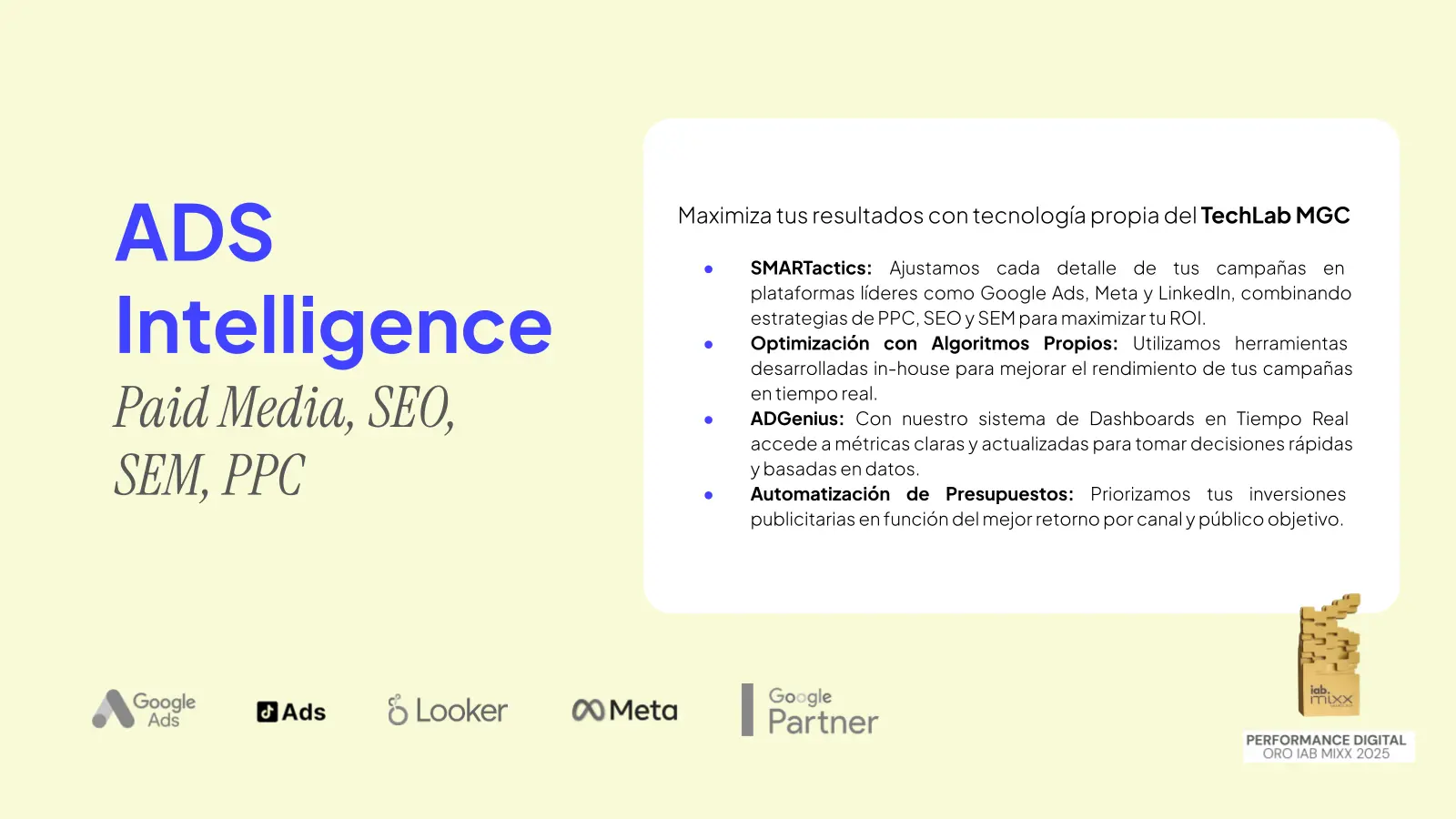 Credencial validada de ADS Intelligence para paid media y optimización