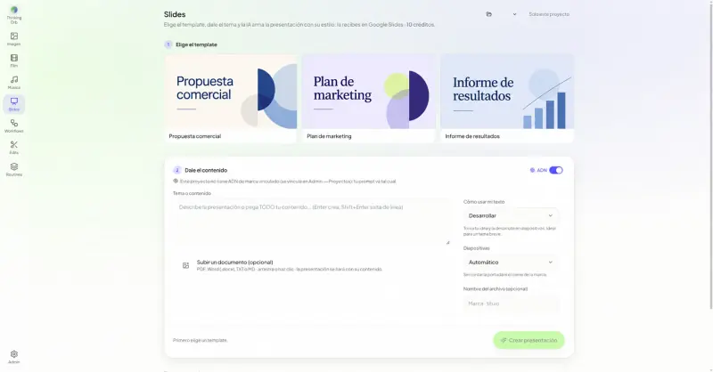 Wiwo.Lab Slides interface with generic templates for preparing a presentation.