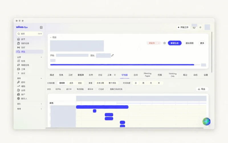 Wiwo.Ops 甘特图视图中的项目计划。