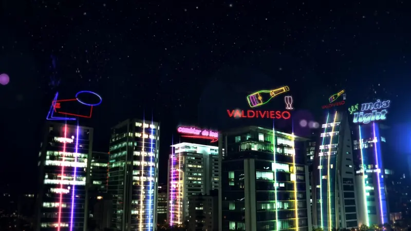 Valdivieso 作品集图像,呈现建筑与品牌霓虹灯