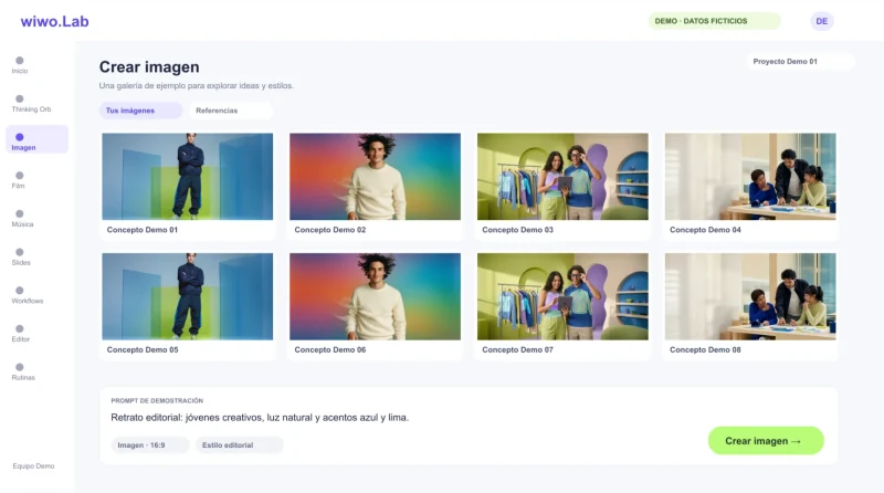 Mockup de creación de imágenes de Wiwo.Lab con una galería de jóvenes creativos