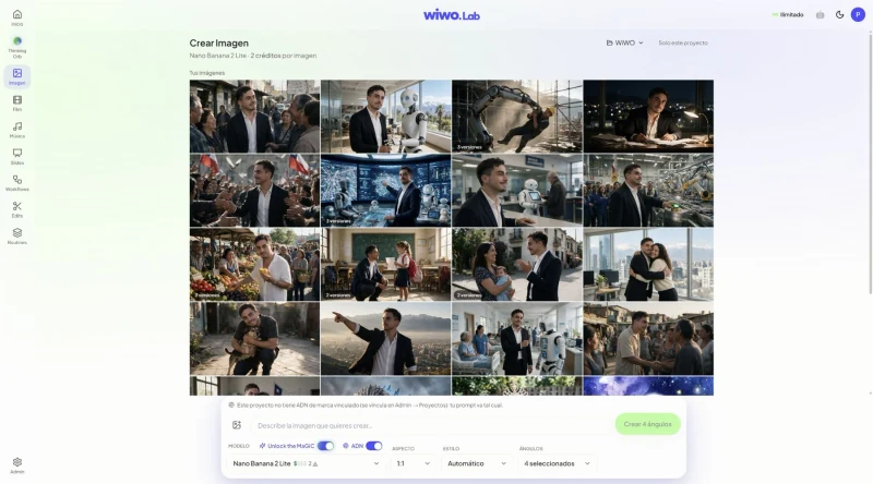 Pantalla de creación de imágenes de Wiwo.Lab