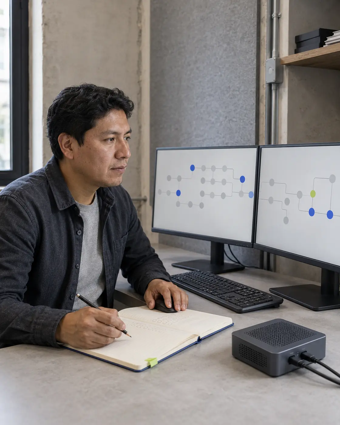 Especialista configurando y evaluando una plataforma de inteligencia artificial